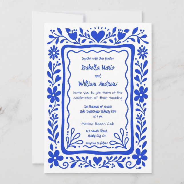 Blue Quirky Hand Drawn Wedding Invitation (Front)