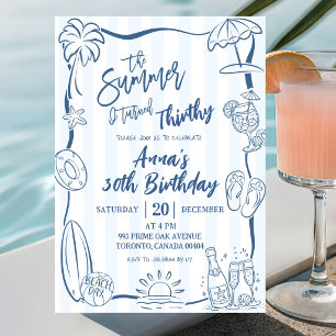 Blue Quirky Handwritten Summer I Turned Birthday Invitation