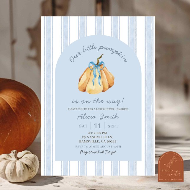 Blue Quirky Pumpkin Boy Baby Shower  Invitation (Creator Uploaded)