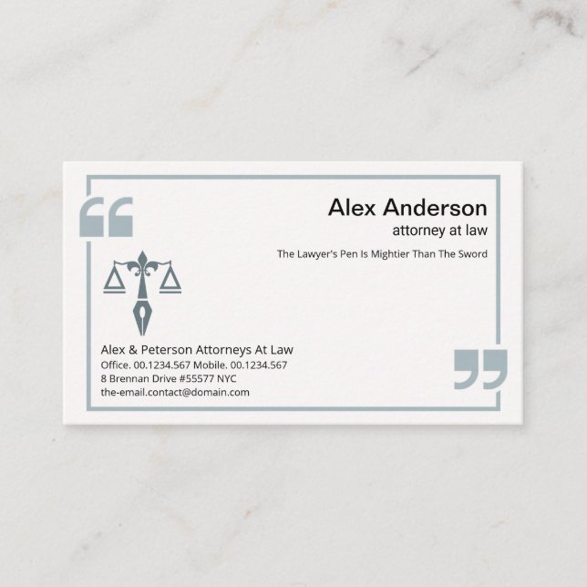 Blue Quotation Mark Frame Law Scales Of Justice Business Card (Front)