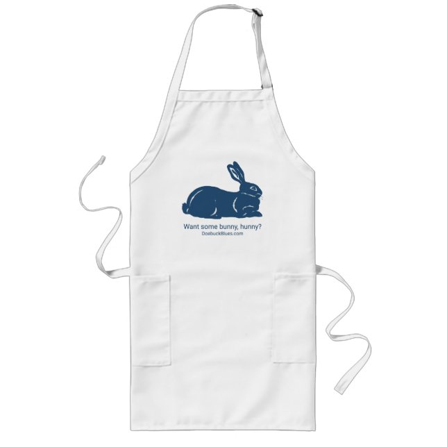 Blue Rabbit Apron - Want some bunny, hunny? (Front)