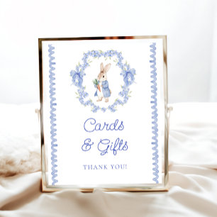 Blue Rabbit Boy Baby Shower Cards and Gifts Poster