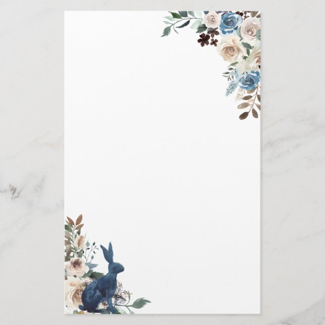Blue Rabbit Floral Corner Stationery (Front)