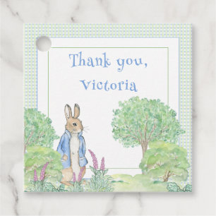 Blue Rabbit Gingham Thank You Baby Shower  Favour Tags