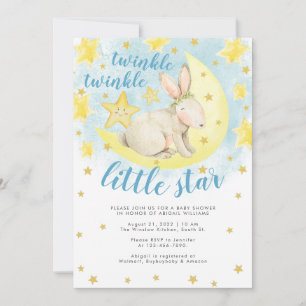 Blue Rabbit Gold Twinkle Little Star Baby Shower Invitation