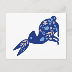 Blue rabbit with a flower postcard