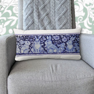 Blue Rabbit Woodland Bird Bunny Delft Dedham  Lumbar Cushion