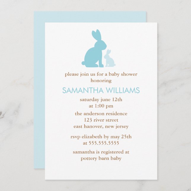 Blue Rabbits Boy Baby Shower Invitation (Front/Back)