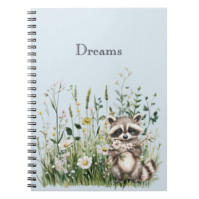 Blue Raccoon Floral  Notebook (Front)
