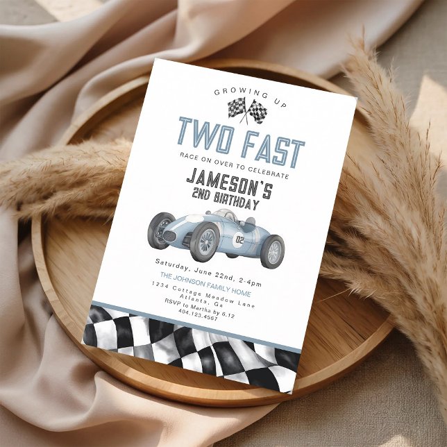 Blue Race Car 2nd Birthday Invite (Creator Uploaded)