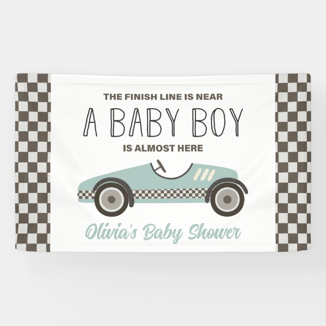 blue Race Car Baby Shower Banner (Horizontal)