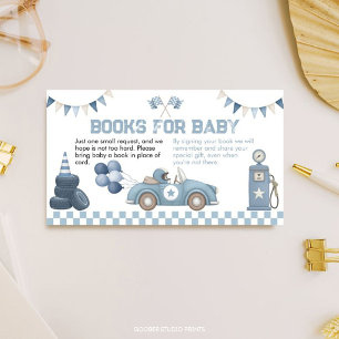 Blue Race Car Baby Shower Books For Baby Enclosure Card