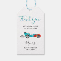Blue Race Car Baby Shower Gift Tags