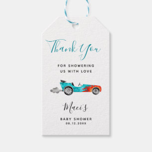 Blue Race Car Baby Shower Gift Tags
