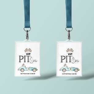 Blue Race car Birthday, any age, VIP PIT CREW ID Badge