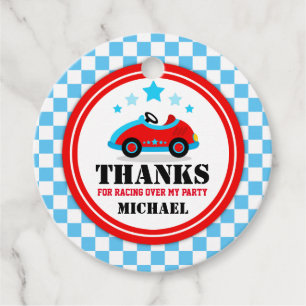 Blue Race Car Birthday Baby Shower Party Favour Tags