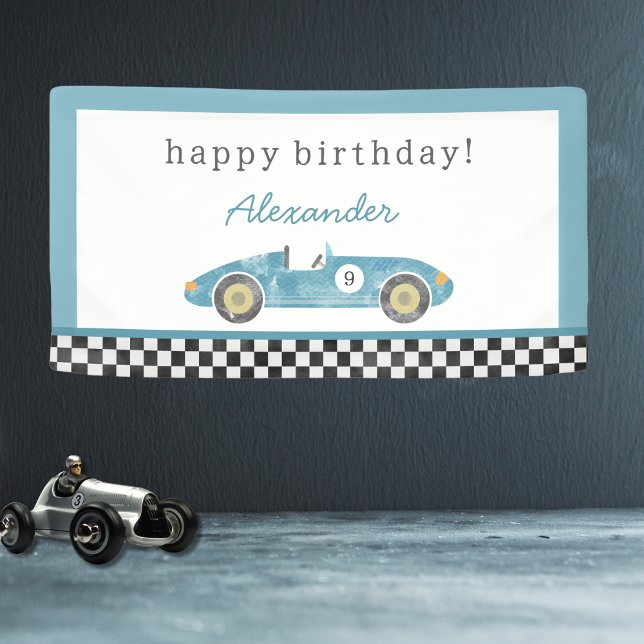 Blue race car birthday banner (Creator Uploaded)