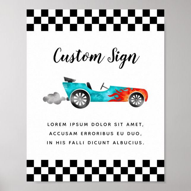 Blue Race Car Birthday Custom Sign (Front)
