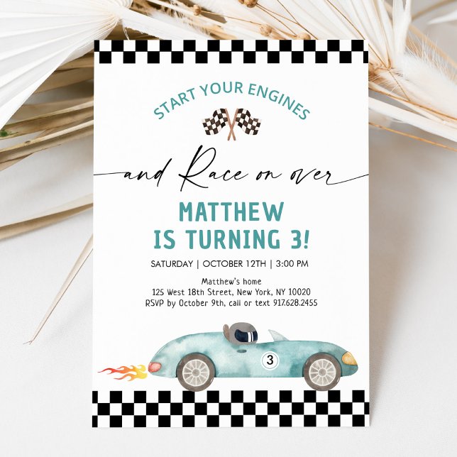 Blue Race Car Birthday Invitation (Creator Uploaded)