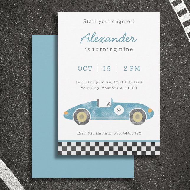 Blue race car birthday invitation (Creator Uploaded)