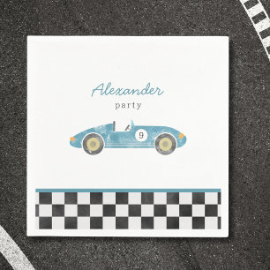 Blue race car birthday napkin