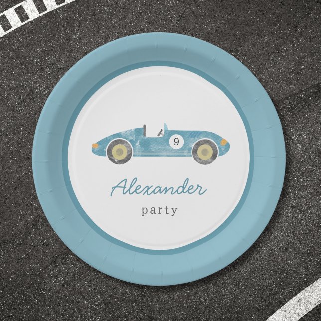 Blue race car birthday paper plate (Creator Uploaded)