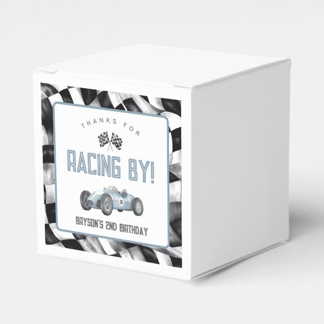 Blue Race Car Birthday Party  Favour Box (Front Side)