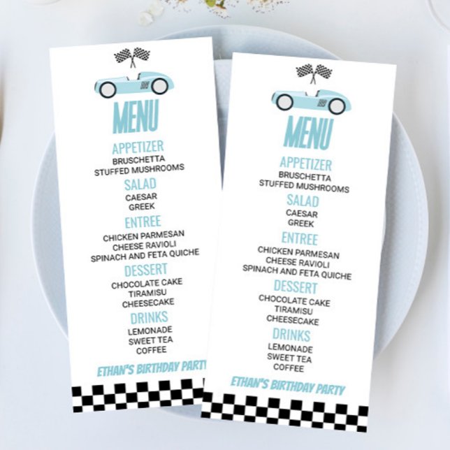 Blue Race Car Birthday Party Food Menu (Creator Uploaded)