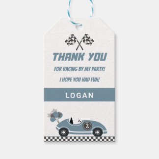 Blue Race Car Birthday Party Thank You Gift Tag