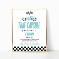 Blue Race Car Birthday Party Time Capsule Sign