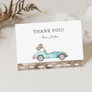 Blue Race Car Birthday Thank You Card