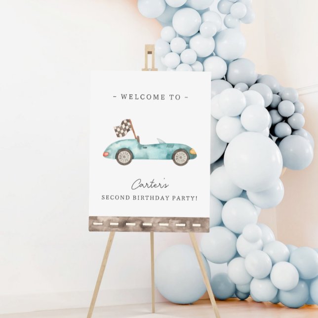Blue Race Car Birthday Welcome Poster (Creator Uploaded)