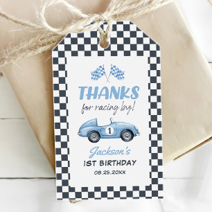 Blue Race Car Boy 1st Birthday Gift Tags
