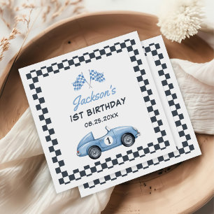 Blue Race Car Boy 1st Birthday Napkin