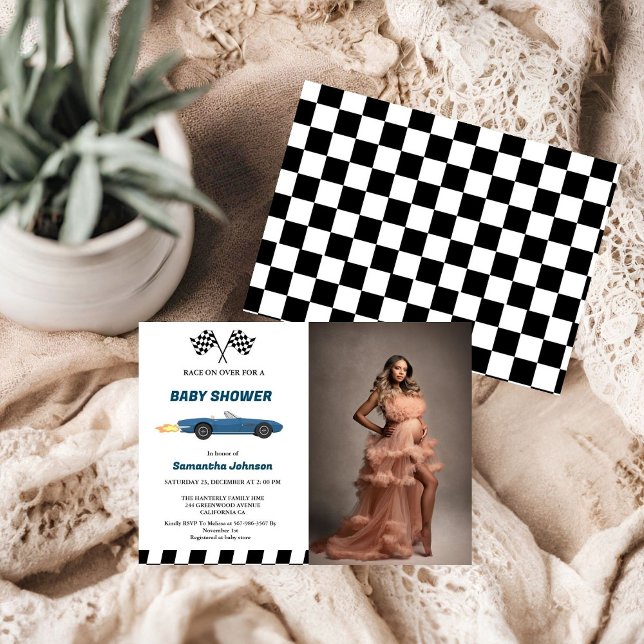 Blue Race Car Boy Baby Shower Invitation (Creator Uploaded)