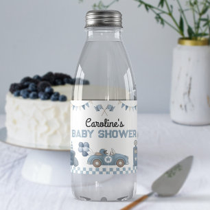 Blue Race Car Boy Baby Shower Water Bottle Labels