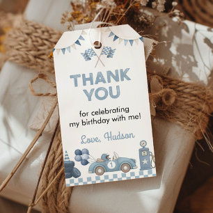 Blue Race Car Boy Birthday Party Thank You Gift Tags