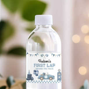 Blue Race Car Boy Birthday Water Bottle Labels