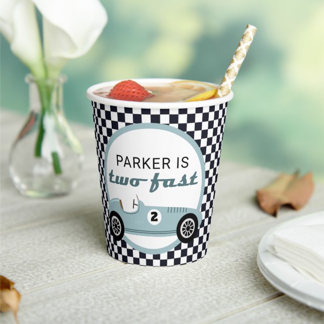 Blue Race Car Boy Racing Two Fast Birthday Party Paper Cups (Insitu)