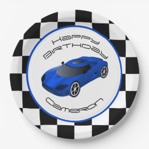 Blue Race Car   Custom Birthday Party Paper Plate