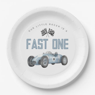 Blue Race Car Fast One 1st birthday party Paper Plate