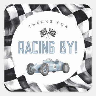 Blue Race Car Fast One 1st birthday party Square Sticker