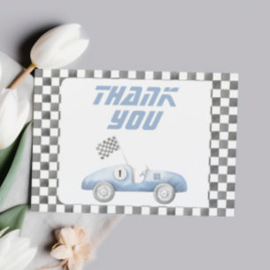 Blue Race Car Fast ONE Boy Birthday Thank You Card
