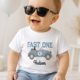 Blue Race Car First Lap Around The Track Birthday Baby T-Shirt