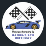Blue Race Car for Kids Boys Birthday Party Classic Round Sticker<br><div class="desc">Cute party favours for kids,  boys or girls who love car racing. A colourful illustration of a sport race car. Perfect for kids birthday party,  party favours and thank you label.</div>