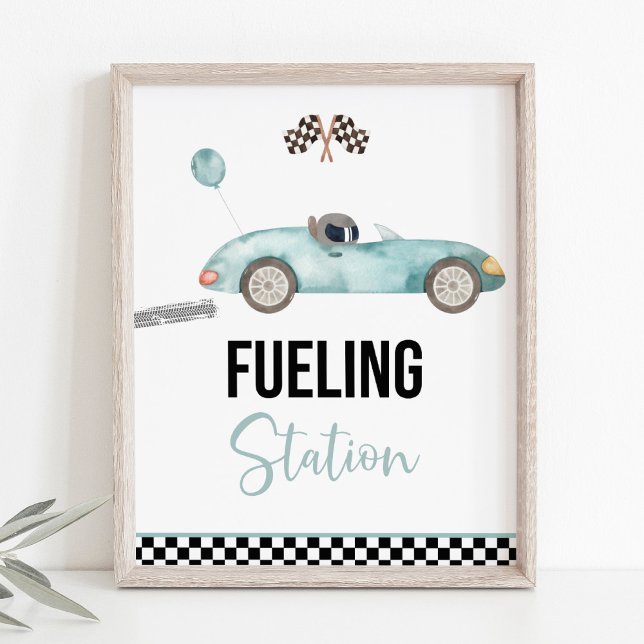 Blue Race Car Fuelling Station Birthday Sign (Creator Uploaded)