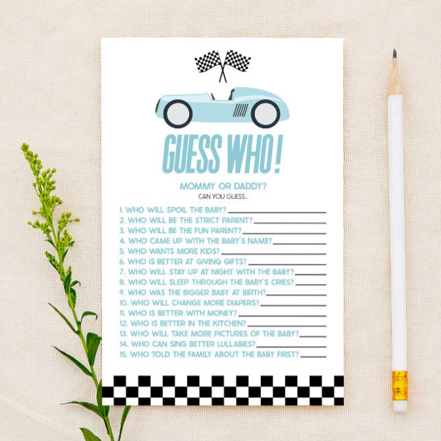 Blue Race Car Guess Who Baby Shower Game (Creator Uploaded)