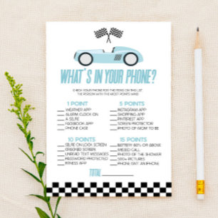 Blue Race Car In Your Phone Baby Shower Game