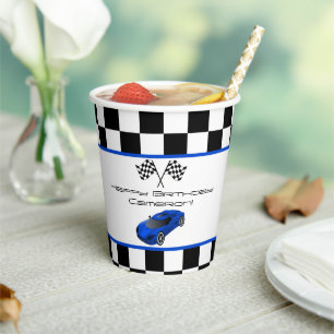 Blue Race Car   Kids Birthday Party Paper Cups