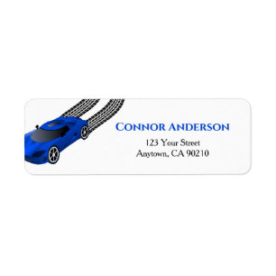 Blue Race Car   Kids Custom Return Address Label
